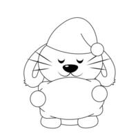 Cute sleep Rabbit with pillow in black and white vector