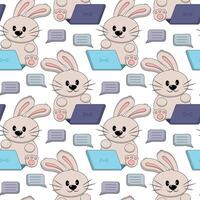 Seamless pattern with Cute Rabbit with laptop vector