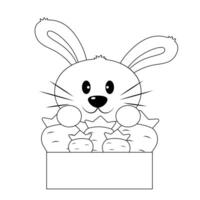 Cute Rabbit with a box of carrots in black and white vector