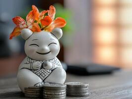 charming ceramic figurine with flowers symbolizes prosperity and joy photo