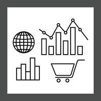 A simple black and white graphic design displays various business charts and icons vector