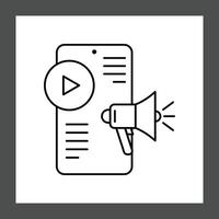 A smartphone with a play button and a loudspeaker icon, featuring lines indicating text or content on the screen vector