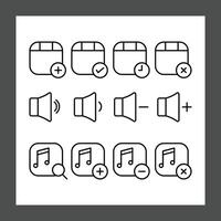 A grid of simple line icons representing various functions. The top row includes icons for adding, checking, timing, and deleting vector