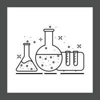 Three laboratory glassware pieces, including a conical flask, a round-bottom flask, and a graduated cylinder, all filled with liquid and featuring bubbles vector
