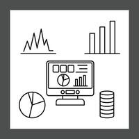 A computer monitor displaying various graphs and charts, including a pie chart and bar graphs vector