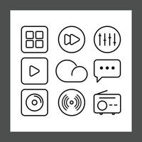 A grid of nine simple line icons related to media and music vector