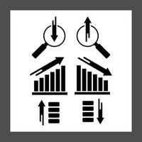 A graphic representation of various business graphs, including upward and downward trending bar charts, alongside magnifying glasses indicating analysis vector