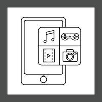 A smartphone outline with four icons inside a square vector