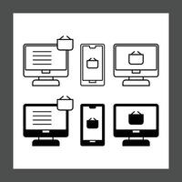 Six icons representing devices, including two computer monitors and two smartphones, each displaying a message or notification symbol vector