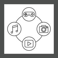 A circular diagram featuring four icons connected by lines vector