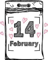 Calendar 14 February Valentine's day. Tear-off Calendar. Sketch image vector