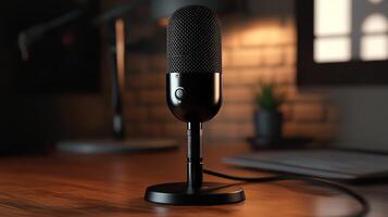 Professional Condenser Microphone on Desk Studio Setup for Podcast Vlogging Streaming photo