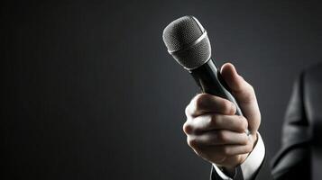 Hand Holding Microphone Public Speaking Speech Conference Presentation Business Poli photo