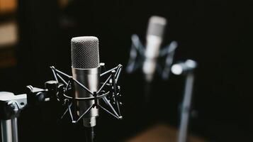 Professional Studio Condenser Microphone Recording Setup for Podcast Radio Voiceover an photo