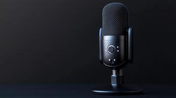 Professional Condenser Microphone for Podcast Streaming and Recording on Black Backgroun photo