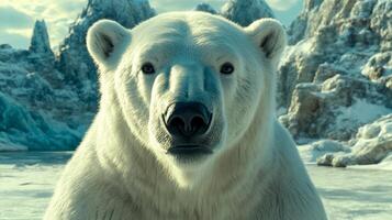 Majestic Polar Bear Close Up in Arctic Landscape Cinematic Wildlife Photography photo