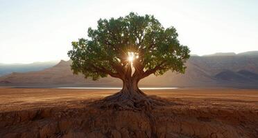 Lonely tree in a desert landscape photo