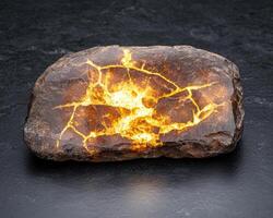 Illuminated Geode Rock Lamp. Glowing Crystal Interior photo
