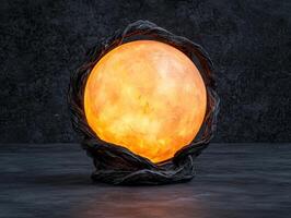 Glowing orb in dark, rustic setting photo