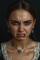 Close up portrait of a woman with an angry expression photo