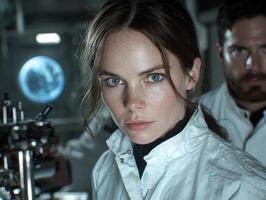 Female scientist looking directly at the camera in a laboratory setting photo