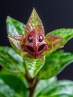Close up of a unique flower with a face like structure photo