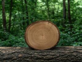 Cross section of a tree trunk in a forest photo