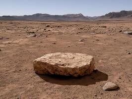A large rock rests on the surface of a desolate planet photo