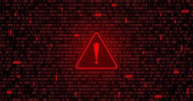 red binary numbers falling matrix corrupted data with hazard sign to warning or danger about cyber attack or hack vector