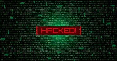 red cyber hack notification alert in green matrix binary data falling with corrupted data lines background banner template vector