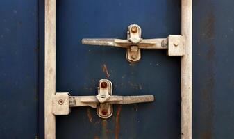 Front view Container. Open Container. Color blue Cargo Container. photo