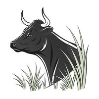 Elegant Black Cow Silhouette in a Rustic Setting vector