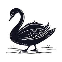 Elegant Black and White Silhouette of a Duck in Lush Grass vector