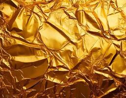 crumpled gold foil background with intricate textures and reflective surfaces, perfect for luxury-themed designs, festive decorations, or artistic projects photo