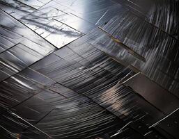 Abstract metallic background with diagonal lines and reflective surfaces, creating a dynamic and modern texture. Ideal for industrial, futuristic, or tech themed designs photo