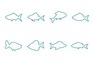 Fish Outline Icon Set vector