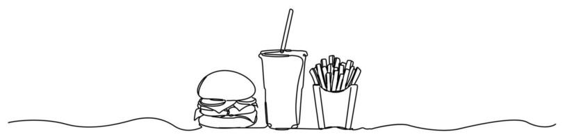 A work depicting a hamburger in a simple linear drawing. vector