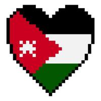 Jordan flag with heart shape in pixel art style vector