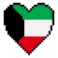Kuwait flag with heart shape in pixel art style vector
