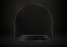 Black background 3d with podium space for selling products, backdrop, wallpaper, background, text. Display of cosmetic products. Stage or podium. Product display background. illustration vector