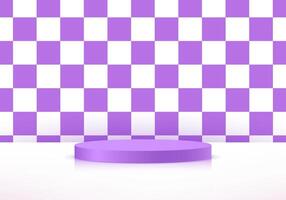 Purple and white checkered background 3d with podium. Empty pink studio room background. Space for selling products on the website. illustration. vector