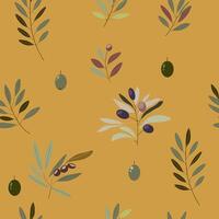 seamless pattern with branches and olives. illustration. Olive branches. For wallpaper, botany pattern, cardboard, packaging vector