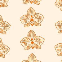 seamless floral pattern. Orange orchids on a beige background. For botany pattern, cardboard, wallpaper. vector