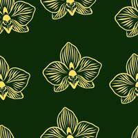 seamless floral pattern. Pattern with yellow orchids on a green background. vector