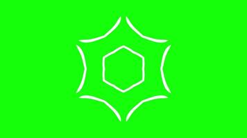 Hexagonal center with curved extensions forming symmetrical abstract patterns video