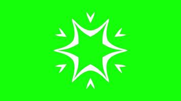 Pulsating starburst pattern with white angular shapes on green background. Abstract geometric animation with dynamic motion and sharp symmetry video