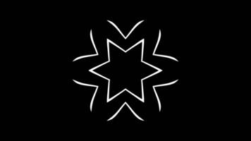 Bold star-shaped centerpiece with angular edges and surrounding curved video