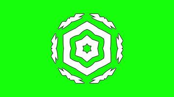 Hexagonal star animation with circular and angular accents on green background video