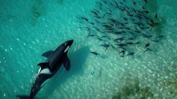 A large black and white whale swimming in the ocean photo