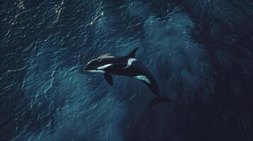 An orca whale is swimming in the ocean photo